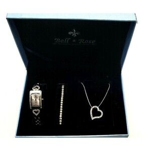 Bell & Rose Box Set Heart Watch, Bracelet, And Necklace